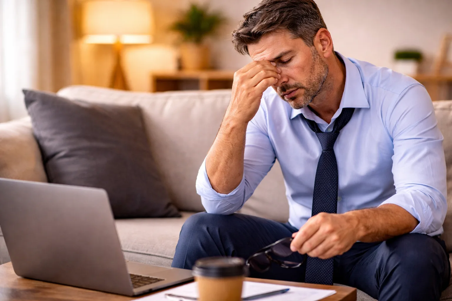 Homem cansado depois de um dia de trabalho