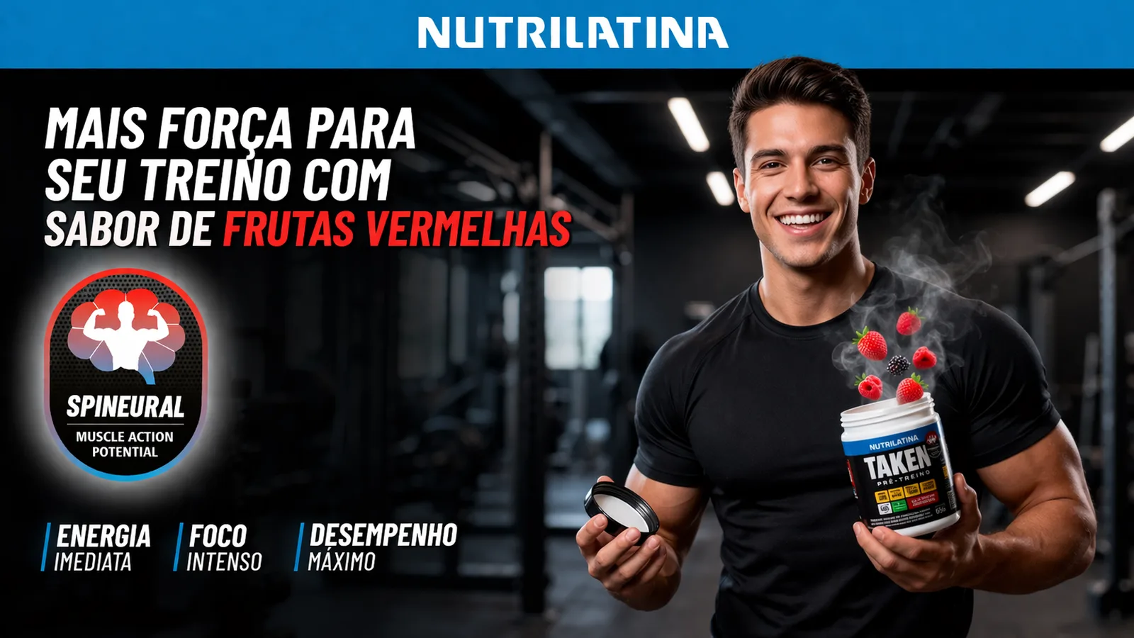 Homem segurando o pré-treino da Nutrilatina
