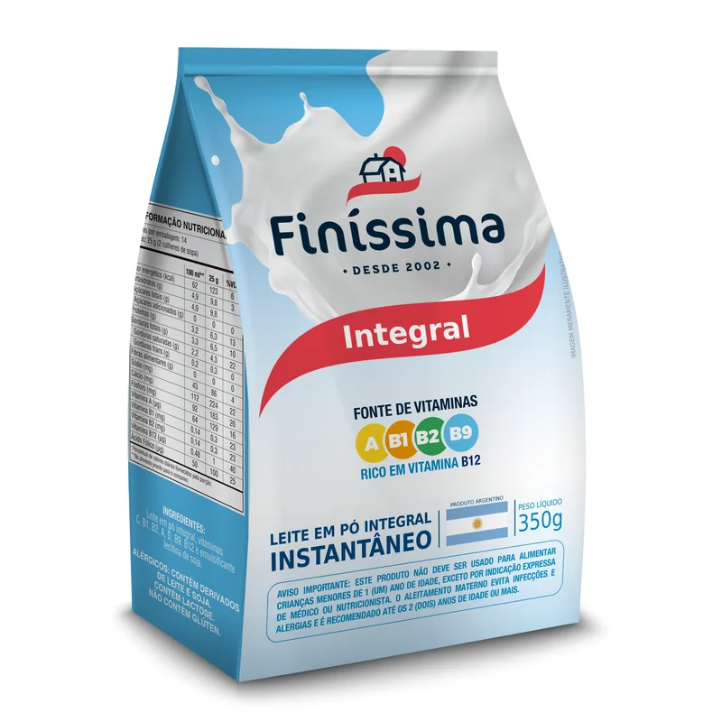 Leite em Pó Integral Instantâneo Vitaminado Finíssima - 350g