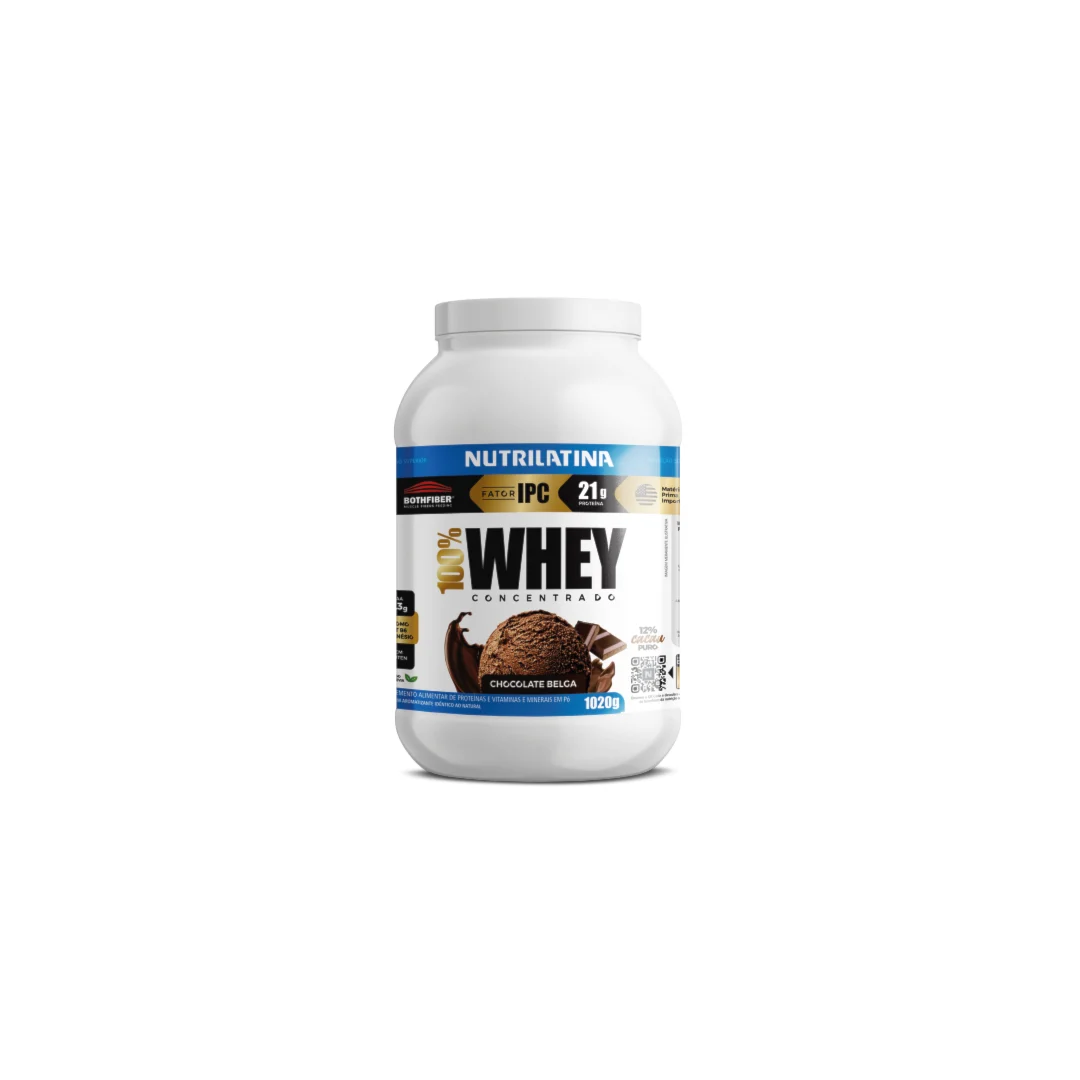 Embalagem do 100% Whey Concentrada Chocolate Belga Nutrilatina